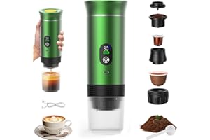VHV Cafetière Portable 3 en 1,Rechargeable Cafetière Portable de Voyage,12V Expresso Machine a Cafe pour Capsule,Café Moulu,pour Camping,Voyage,Bureau,Voiture,Maison (Vert)