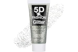 AYBUY Gel Paillettes Visage,Paillette Cheveux Visage,Corps Gel Paillette,Paillette Gel Liquide pour Cosmétique Visage Lèvres Ongles Festival Fête Maquillage Décoration Fête Noël Pâques,Argent,25g