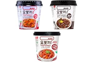 POKOHOME Young Poong Yopokki Tteokbokki Cup Traditional Korean Topokki Ddukbokgi Instant Rice Cake Stick Snack (1, SET 3 HALAL (Jjajang, Original, Spicy))