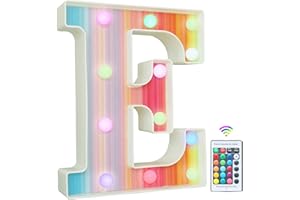 VIMLITS Rainbow Light Up Letters, Colorful LED Letter Lights 16 Color Changing Alphabet Sign Gifts for Girls Women Party Birthday Decorations Remote Night Light Christmas Valentine Wall Table Decor - E
