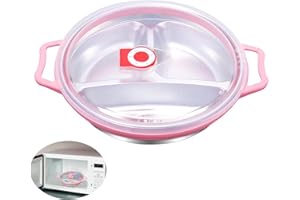 HYRYC Mikrowellen Teller 1300 ml Mikrowellengeschirr mit Deckel 22CM Mikrowellenteller für Mikrowelle und Frosten Übriger Speisen mit 3 Fach Aufteilung Deckel mit Belüftung BPA Frei (Rosa)