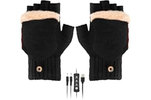 Augot Guantes Calefactables USB, De Punto Guantes Invierno Hombre Mujeres Guantes Invierno Lavable Guantes Trabajo Frio con 3 Temperaturas Ajustables para Interior Exterior