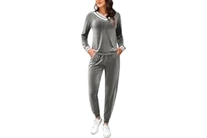 Totatuit Donna da Ginnastica in Velluto Tuta da Casa Set Tuta Sportiva Casual Pigiami Due Pezzi Pigiama Donna Pile Set Inverno da Yoga Jogging Training Sportwear con Coulisse
