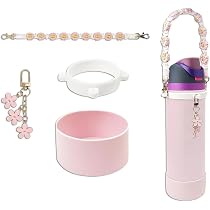 HZPOINTONE Silicone Boot & Handle Strap Set For Owala 24 Oz Bottle - Includes Charm & Keychain (Pink) - View #7
