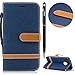Produktbild Moto G5 Plus Handyhülle,Motorola G5 Plus Hülle,WIWJ PU Cover Case Leder Flip Wallet Schutzhülle [Colorblocked Denim Handytasche]Hülle für Moto G5 Plus-Marineblau