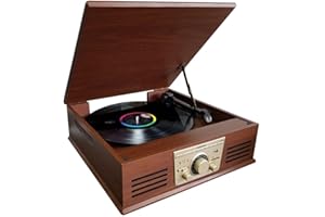 Sunstech PXR32, Tocadiscos Vintage, Reproductor de Vinilo y Reproductor de Musica Mediante Bluetooth, USB, Tarjetas de Memoria SD y conexión Auxiliar. Sintonizador de Radio FM. 2 Altavoces. Madera.