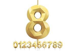 LFWZRY Kerzen zum 8. Geburtstag, Zahl 8, goldene Geburtstagskerzen für Kuchen, Diamant-3D-Happy Birthday-Kerzen, Kuchenkerzen-Dekorationen für Geburtstagsparty, Hochzeitstag, Feier-Zubehör