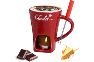 MEETOZ Porcelain Chocolate Fondue Mug with Forks, Chocolate Fondue Cup, Ceramic Butter Warmer Set,Chocolate Melting Mug for Date Night Birthday Wedding Gifts (Red)