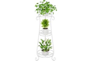 JC-Houser 3 Tier Metal Plant Stand Indoor, 34 Inch Tall Corner Plant Stands for Indoor Plants, Flower Pot Holder Shelf Display Rack for Balcony Garden Patio Living Room(3-Tier White)