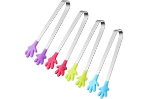 ‎HAKACC HAKACC Mini Zuckerzangen Set 4 Stück, Edelstahl Servierzangen mit Silikongriff, Bunte Partyzangen für Candybar, Weihnachtsbuffet, Kindergeburtstag, Grill Snacks und Festliche Dekoration
