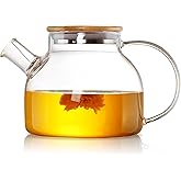 Orret Home Bambu Kapaklı Kendinden S&uuml;zge&ccedil;li Borosilikat Cam Demlik &ndash; 1000 ml Isıya Dayanıklı Termisil Cam &Ccedil;ay, Kahve ve Bitki