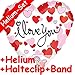Produktbild Folienballon Set * I LOVE YOU + HELIUM FÜLLUNG + HALTE CLIP + BAND * // Aufgeblasen mit Ballongas // Deko Folien Ballon Luftballon Ich liebe dich Valentinstag Heirat Hochzeit