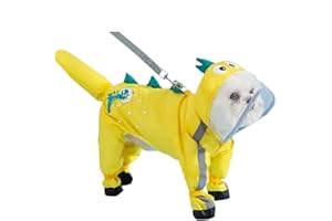 BT Bear Impermeable para perros pequeños con zapatos de lluvia, cobertura completa, impermeable, reflectante, botas de lluvia para cachorros, perros pequeños, dinosaurio amarillo, L