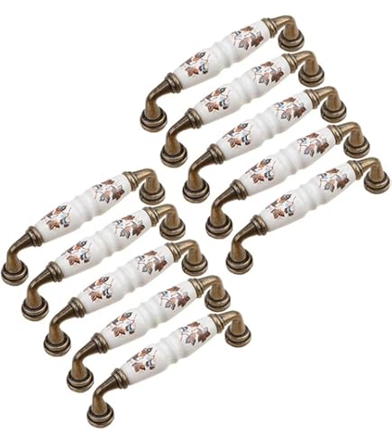 Maniglie Per Mobili In Porcellana Gedotec ERNI | Set Da 10 Pezzi | Design Fiore Anticato | Distanza Fori 96 Mm | Per Cucina E Armadi