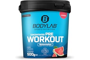 Bodylab24 Concentrated Pre-Workout Booster Anguria 500g, booster di energia con creatina, beta-alanina, arginina, niacina e caffeina, per più potenza ed energia durante gli allenamenti