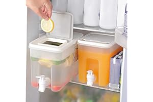 GSENHUI 4L Drinks Dispenser with Tap, Fridge Water Dispenser with Tap, Large Capacity Drink Dispenser, Plastic, Refillable Ice Water Bucket with Lid for Cold Drinks, Fruit, Teapot