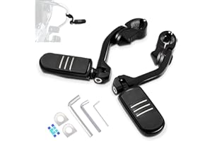 HOKUOTOLITE 1.25" (32mm) Adjustable Highway Foot Pegs w/Long Angled Mount Kit,Universal for Harley,Honda,Kawasaki,Suzuki,Yamaha,Indian,Victory Motorcycle w/1-1/4" Engine Guard/Crash Bar,BLACK#1