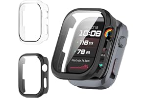 Haofun 2 Piezas Fundas Compatible con Huawei Watch D2, para Protector Pantalla Cristal Templado HD Protección Completa PC Dura Estuche Case - Transparente + Negro