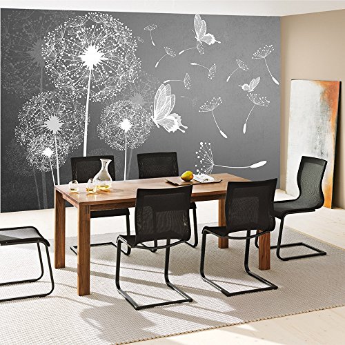 Vlies Fototapete PREMIUM PLUS Wand Foto Tapete Wand Bild Vliestapete – Pusteblume Blume Pflanze Schmetterling Malerei – no. 1430, Größe: 312 x 219 cm Vlies - 8