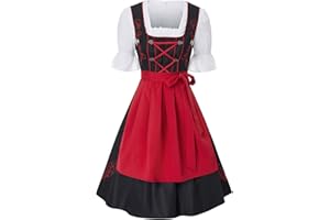JASAMBAC Women's 3 Piece German Dirndl Dress Oktoberfest Outfit Bavarian Costumes for Bavarian Beer Carnival Oktoberfest Party