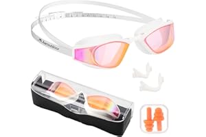 Awroutdoor Occhialini Nuoto Polarizzati Unisex, Occhialini Piscina Anti-Appannamento per Adulto Uomini Donne, Occhialini Nuoto da Gara Protezione UV con Tappi per le Orecchie Conjoined, Swim Goggles