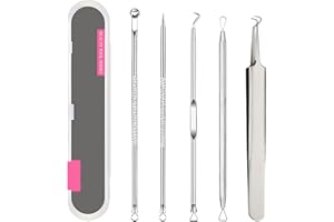 MOSNOW Kit di Strumenti Rimozione Punti Neri 5 Pezzi, Blackhead Estrattore Ago Acne in Acciaio Inossidabile con Scatola, per il Trattamento e la Togli di Comedoni sul Naso o Viso