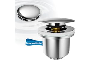 kör4u Designerski zawór pop-up, chromowany, 1 1/4 cala, uniwersalny zestaw odpływowy do umywalki i umywalki, korek do umywalki Click Clack, zawór odpływowy, w zestawie uszczelki