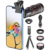 APEXEL 18x Lente per Telescopio, Obiettivo Grandangolare da 0,63x e Obiettivo Macro 15x, Fisheye da 198 °, Treppiede Flessibi