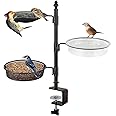 YOUWE7 Bird Feeder for Deck Railing, Balcony Bird Feeder with 3 Feeding Trays, Bird Feeder with Bird Bath Spa for Dual Use Flower Pot Stand, Porch Bird Feeder for Outside