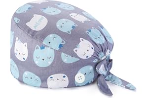 BQRKOTM Unisex OP-Hut, Baumwoll-Peeling-Kappe mit Verstellbarem Schweißband, Bedruckte Medizinische Mütze mit Knöpfen, Staubkappe
