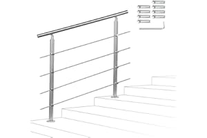 Joparri Barandilla de escalera de 80 cm con 4 travesaños, pasamanos de acero inoxidable, ángulo ajustable, barandilla para interior y exterior