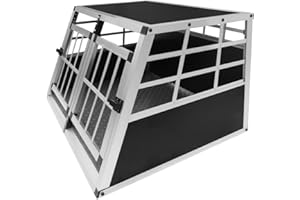 MONSTER SHOP Jaula de Transporte de Coche para Mascotas Caja de Viaje de Aluminio Trapezoidal Transportador de Perros Gatos Cachorros 2 Puertas 50 x 89 x 69cm | Alfombra de Plástico Lavable INCLUÍDA