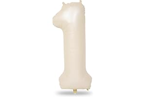 LINGQIANG 40 Inch Beige Number 1 Balloon for 1st Birthday Decoration, Large Self Inflating Cream Foil Number Balloons 0-9 for Boys Girls, White Sand 1 Helium Balloons for Women Men Party Anniversary Supplies