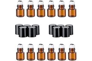 UPSTORE 12 STÜCKE Mini Bernstein Glas Rollerflaschen mit Schwarzer Kappe und Stahl Roller Balls Kosmetische Vorratsbehälter Jar Töpfe für ätherisches Öl Parfüm Aromatherapie Probe (2ml)