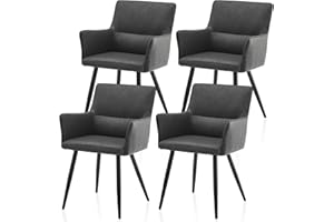 ‎TUKAILAI TUKAILAI Freizeit Esszimmerstühle 4er-Set aus Kunstleder mit Armlehnen und Rückenlehne, Polsterstuhl Wohnzimmer-Sessel, Küchenstuhl gepolsterte Sitzfläche Metallbeine Empfang, Esszimmer Küche Grau