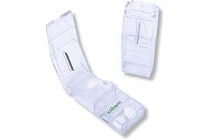 MEDIPILL - Cortador de pastillas | Corte preciso de medicamentos pequeños y grandes | 2 compartimentos de almacenamiento | Plástico libre de BPA | Una pieza | Borrar | MED-CP-T