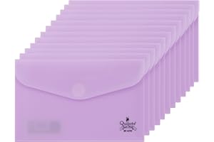 Quijote Paper World Pack 12 Sobres de Plástico Lila - Packs carpetas sobre plástico, cierre velcro, para archivar, clasificar y llevar a la escuela, oficina o universidad - 15x9.5cm