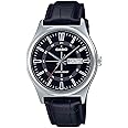 Casio MTP-V006L-1C Men's Leather Band 24 Hour Black Index Dial Day Date 3-Hand Analog Watch, black, casual