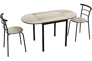 HOMCOM Set da Pranzo 3 Pezzi con 2 Sedie e 1 Tavolo da Pranzo Ovale in MDF e Acciaio per Spazi Limitati, Color Legno