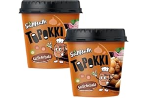 SamSam Instant Tteokbokki Topokki Korean Rice Cakes Chewy Street Snack, Multi Flavours, Carbonara, Cheese, Curry, Garlic Teriyaki, Jjajang, Rose, Original Sweet & Spicy（Pack of 2） (Garlic Teriaki)