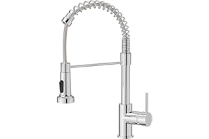 FORIOUS Kitchen Tap, Spring Kitchen Sink Mixer Taps, Commercial Faucet Single Handle Lever, High Arc Swivel 360 with 2 Spray Mode, Polished Chrome
