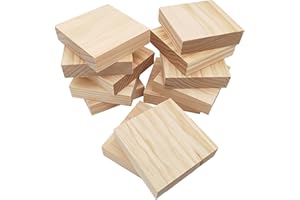 ANKTILY 12 bloques cuadrados de madera sin terminar para manualidades, 10 x 10 x 2,5 cm, tableros de madera de pino para tallado de madera, posavasos de bricolaje, pintura y quemado