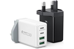 SUIWEL 2-Pack USB C Plug Fast Charge, 40W 4-Port USB C Charger Plug PD Power Adapter + USB A Wall Plug Multiport UK Mains Type C Fast Charging Plug for iPhone 15 14 13 12 11 Pro Max SE XS XR 8, iPad, Samsung