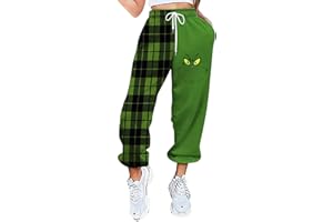 QWUVEDS Grinch Pantaloni Grinch Cotone Grinch Plus Size Pantaloni da Donna Verde Babbo Natale Grinch Costume Pigiama Donna Pantaloni Pigiama Donna a Righe Pantaloni da jogging Donna Pantaloni cargo