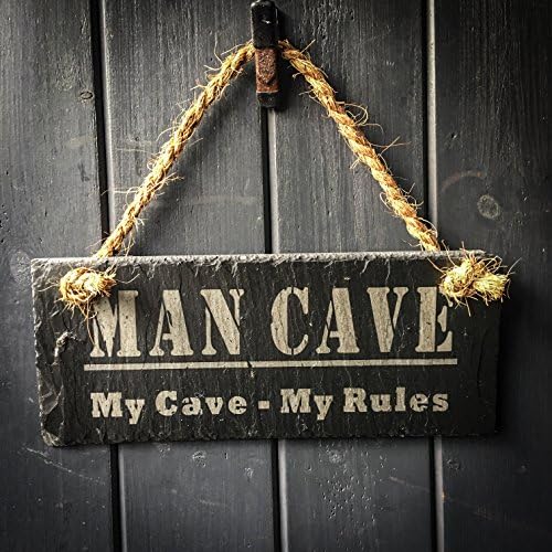 Slate Man Cave Hanging Sign - 25x10cm - Perfect Manly Gift For Xmas, Birthday, Fathers Day