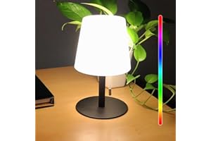 DA LIGHT Lampa stołowa LED, akumulatorowa, zewnętrzna, lampa stołowa LED, bezprzewodowa, możliwość ściemniania, w 8 kolorach, ładowana przez USB, lampka nocna, zmiana koloru, czarna, do sypialni, biura,