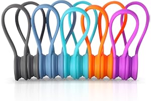 10 Pcs Magnetic Cable Ties, Xrkuu Multi Coloured Reusable Cable Organisers Silicone Cable Ties Magnetic Cable Clips Cord Organiser Cable Straps for Organizing and Bundling Wires, Earphone, Charger