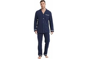 Amaxer Piżama męska długa bawełniana piżama zestaw męska z listwą guzikową, długie rękawy, odzież wypoczynkowa dla mężczyzn i mężczyzn, dwuczęściowa bielizna nocna