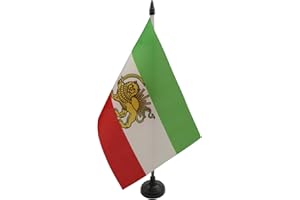 AZ FLAG Iran Old Persia Table Flag 5'' x 8'' - Persian Office Decoration 100% Polyester 21 x 14 cm - Mini Desk Flag with Pole and Black Plastic Base