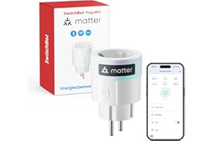 SwitchBot Plug Mini Matter-fähig mit Leistungsüberwachung, WLAN Steckdose kompatibel mit Alexa, Google Home, Apple Home und Home Assistant (via Matter), Sprachsteuerung, Fernzugriff, 16A Type-F